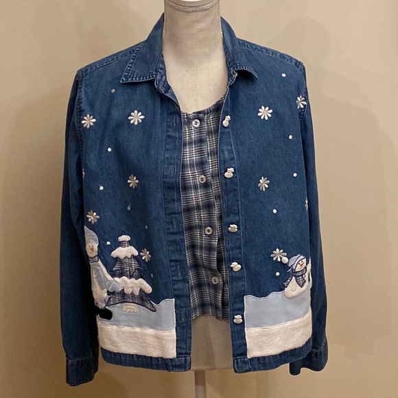 Adorable Snowman Denim Shirt with attached Vest - Size S - Picture 1 of 8